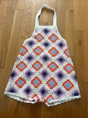 Zara Cream Crochet Top with Coral, Pink & Aqua Accents